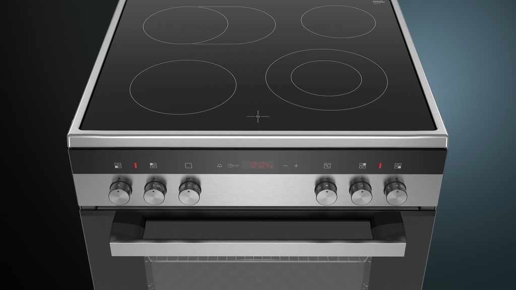 Siemens 60 cm RVS Inox-Vitro keramische fornuis met XL oven