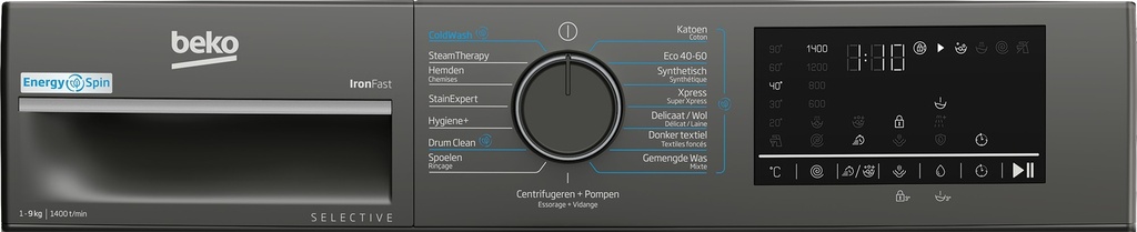 Beko B3WM49410M2 Selective 9kg 1400 Tpm Wasautomaat Zwart