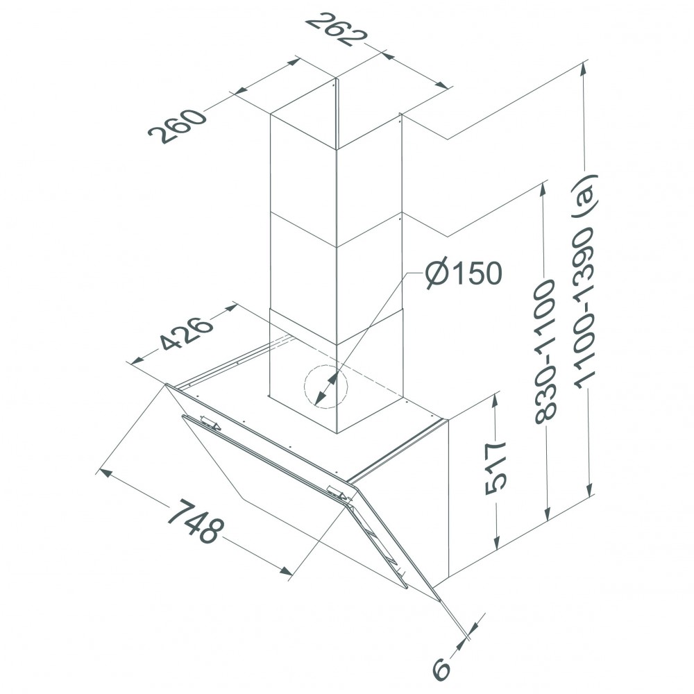 Novy 7850 Vision wanddampkap 75 cm zwart / inox A+ klasse