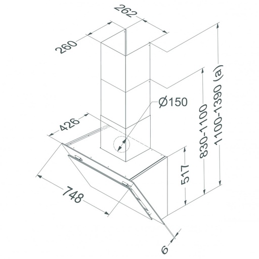 [7850] Novy 7850 Vision wanddampkap 75 cm zwart / inox A+ klasse
